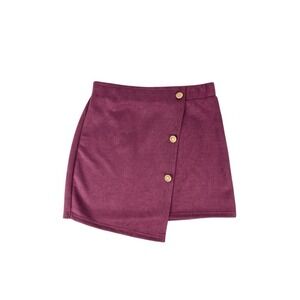 Shein Maroon Red Faux Suede Foldover Mini Skirt Elastic Waist Size 6